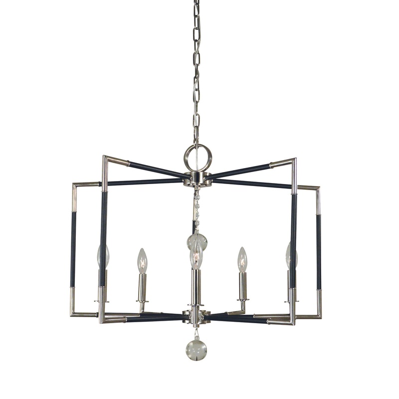 Framburg 5046 PN/MBLACK Felicity Five Light Chandelier, Polished Nickel with Matte Black Accents