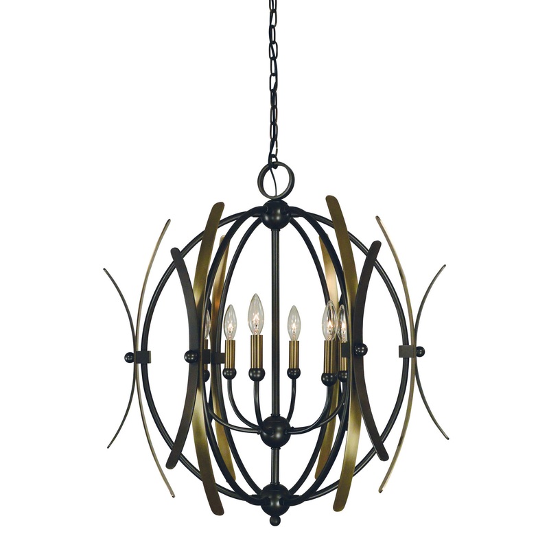 Framburg 5055 MB/AB Monique Six Light Chandelier, Mahogany Bronze with Antique Brass Accents