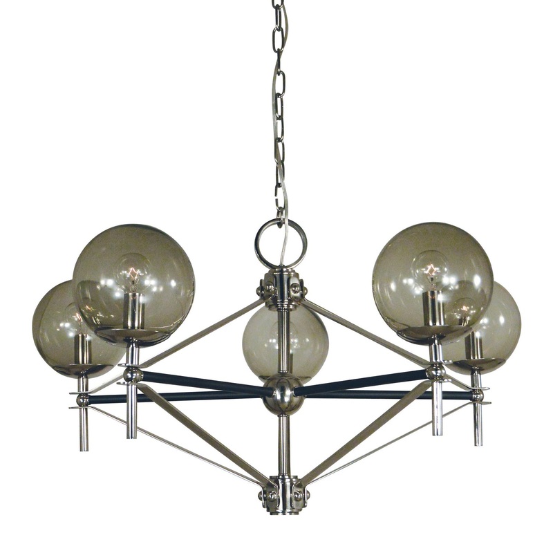 Framburg 5065 PN/MBLACK Calista Five Light Chandelier, Polished Nickel with Matte Black Accents