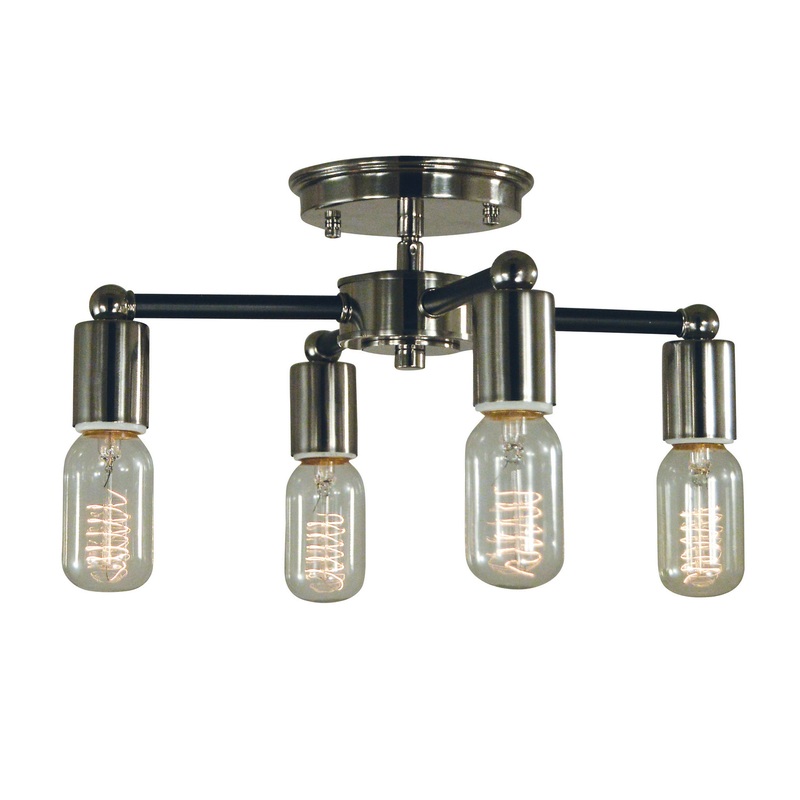 Framburg 5080 PN/MBLACK Nebula Four Light Flush / Semi-Flush Mount, Polished Nickel with Matte Black Accents