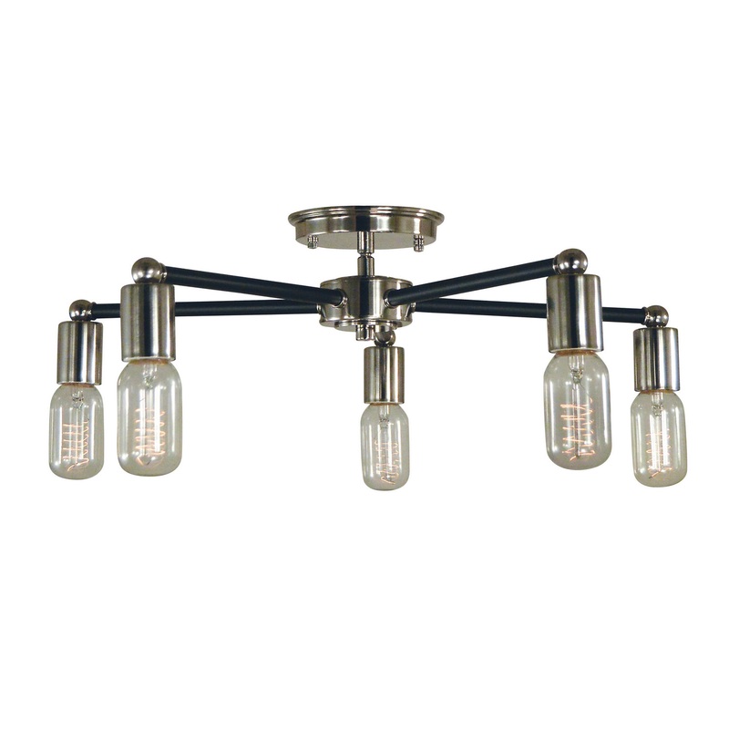 Framburg 5082 PN/MBLACK Nebula Five Light Flush / Semi-Flush Mount, Polished Nickel with Matte Black Accents