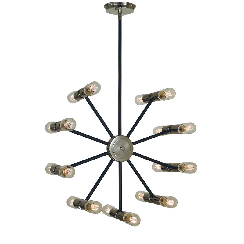 Framburg 5086 PN/MBLACK Nebula 18 Light Chandelier, Polished Nickel with Matte Black Accents