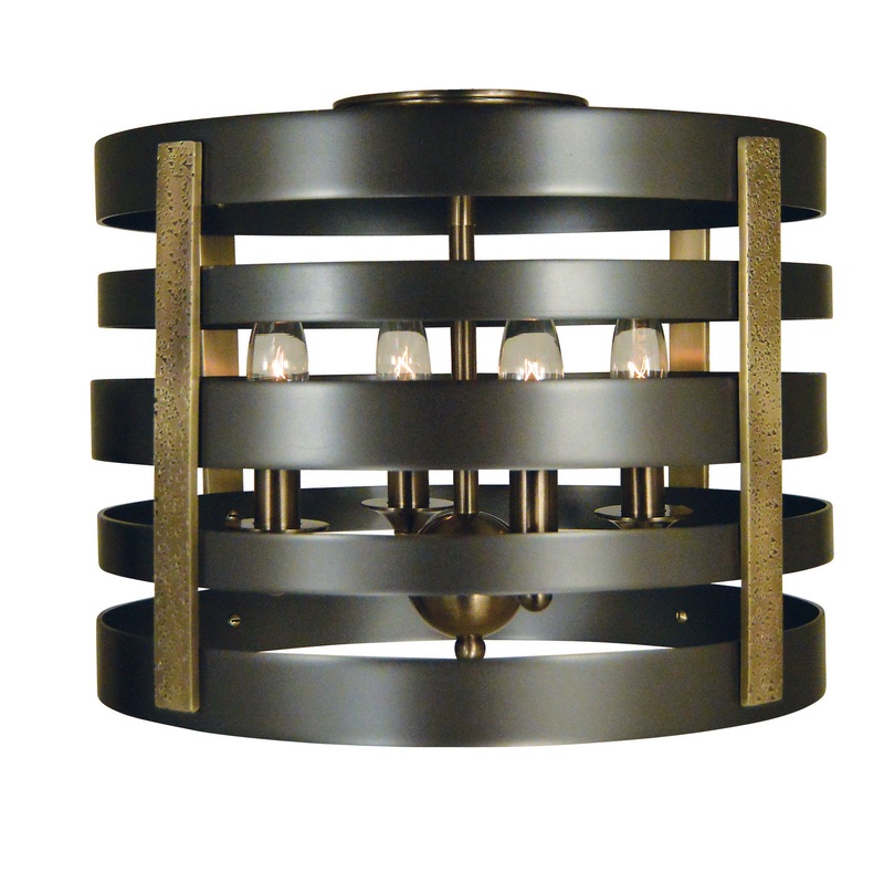 Framburg 5090 MB/AB Pastoral Four Light Flush / Semi-Flush Mount, Mahogany Bronze with Antique Brass Accents
