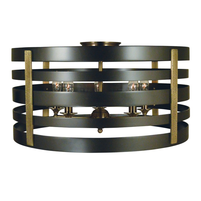 Framburg 5092 MB/AB Pastoral Five Light Flush / Semi-Flush Mount, Mahogany Bronze with Antique Brass Accents