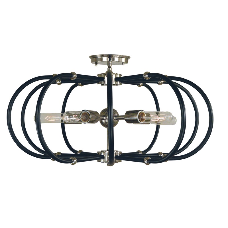 Framburg 5100 PN/MBLACK Pulsar Five Light Flush / Semi-Flush Mount, Polished Nickel with Matte Black Accents
