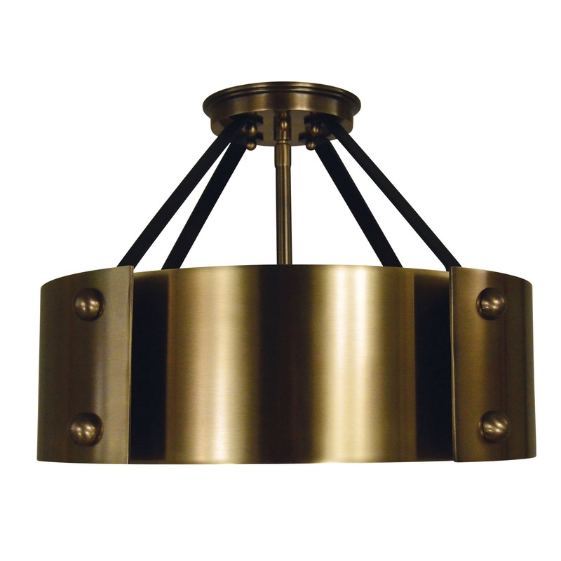 Framburg 5290 AB/MBLACK Lasalle Six Light Flush /Semi Flush Mount, Antique Brass with Matte Black Accents