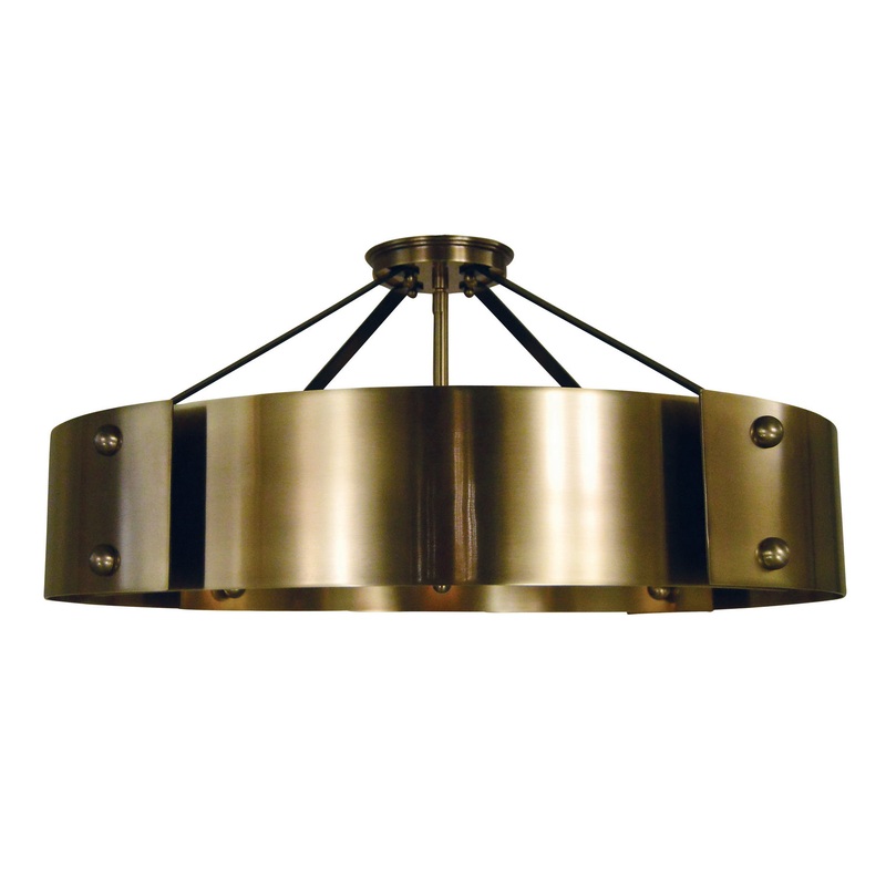 Framburg 5292 AB/MBLACK Lasalle Eight Light Semi-Flush Mount, Antique Brass with Matte Black Accents