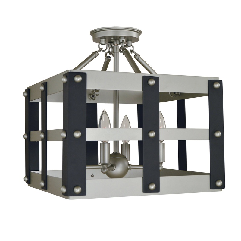 Framburg 5342 SP/MBLACK Metro Artisan Four Light Flush / Semi-Flush Mount, Satin Pewter/Matte Black