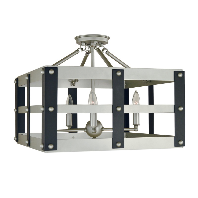 Framburg 5344 SP/MBLACK Metro Artisan Five Light Flush / Semi-Flush Mount, Satin Pewter/Matte Black