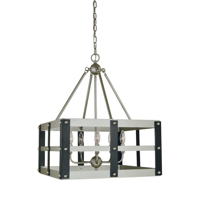 Framburg 5346 SP/MBLACK Metro Artisan Five Light Chandelier, Satin Pewter/Matte Black