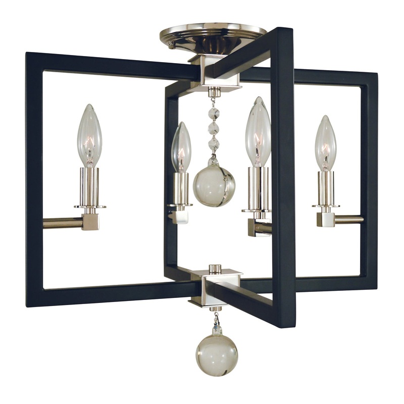 Framburg 5363 PN/MBLACK Minimalist Elegant Four Light Flush / Semi-Flush Mount, Polished Nickel/Matte Black