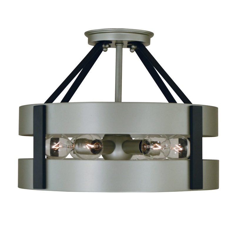 Framburg 5382 SP/MBLACK Orion Six Light Flush /Semi Flush Mount, Satin Pewter/Matte Black