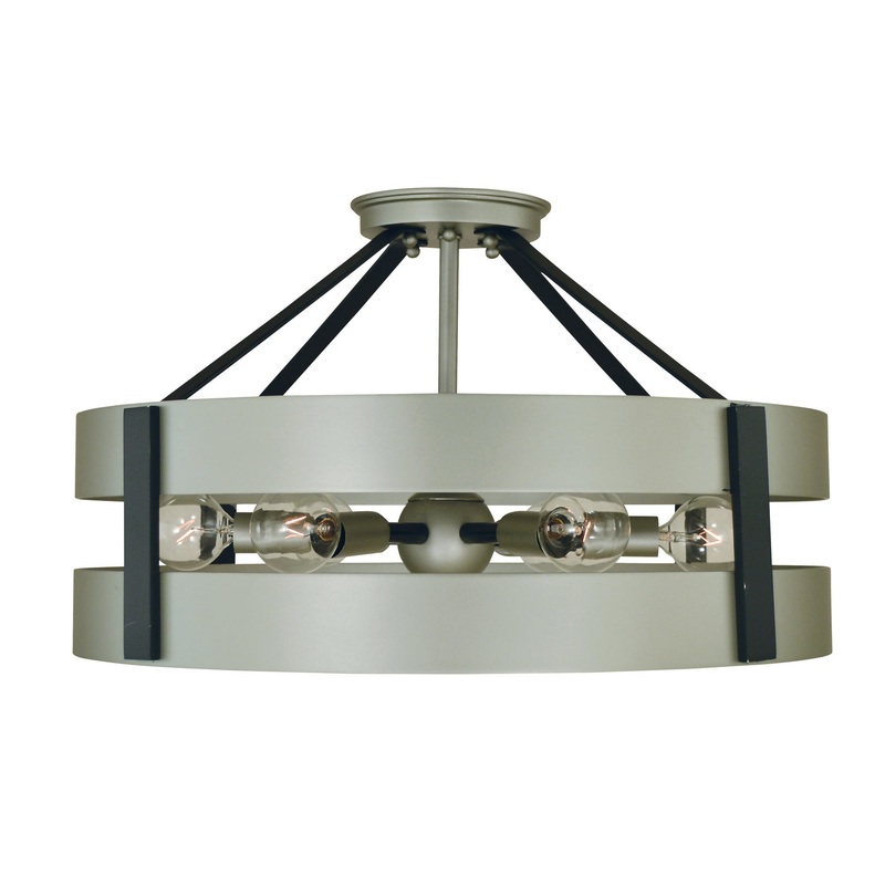 Framburg 5384 SP/MBLACK Orion Six Light Flush /Semi Flush Mount, Satin Pewter/Matte Black