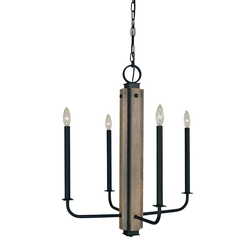 Framburg 5414 MBLACK Loft Four Light Chandelier, Matte Black