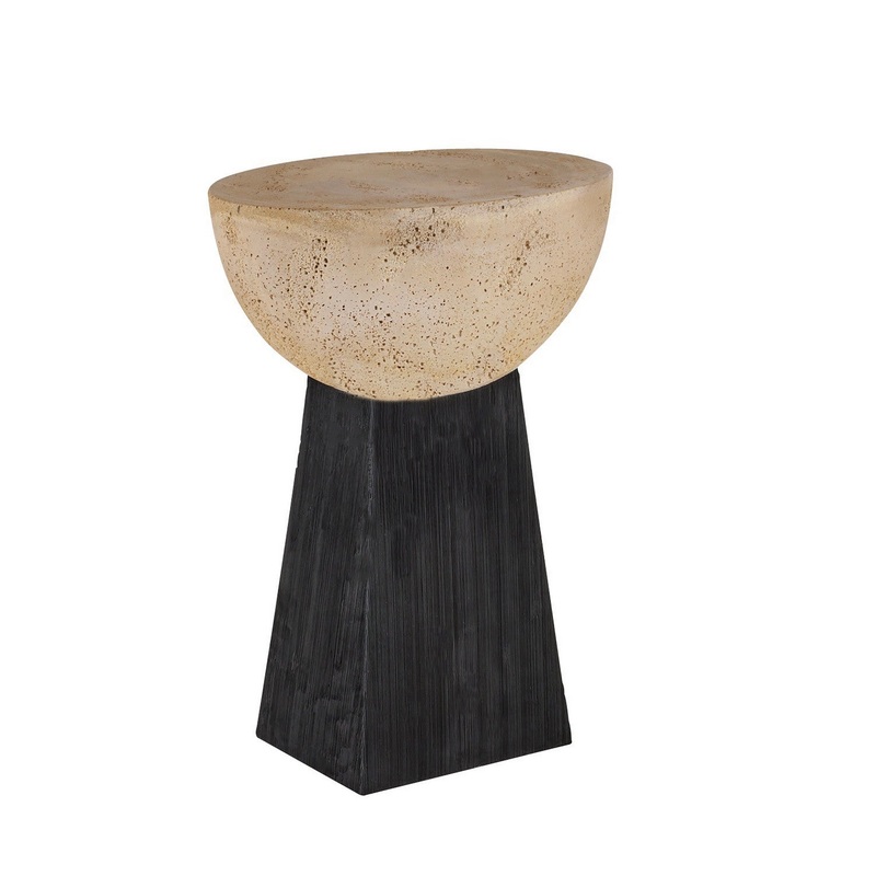 Arteriors FAC02 Dorian Accent Table Chai Travertine/Black