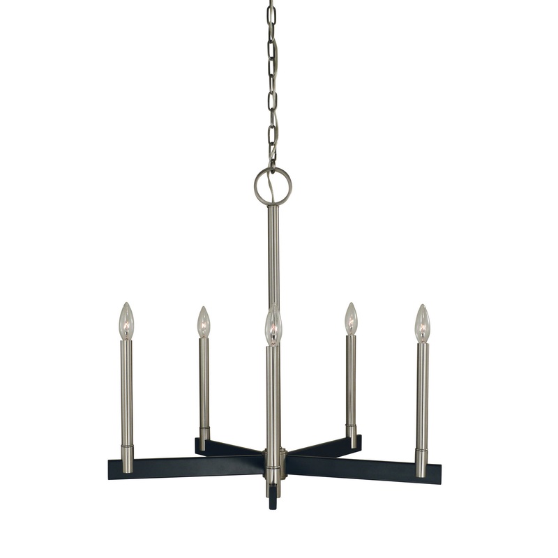 Framburg 5355 BN/MBLACK Jessica Five Light Chandelier, Brushed Nickel/Matte Black