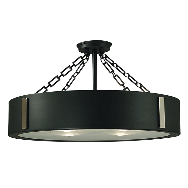 Framburg 2416 CH/PN Oracle Four Light Flush / Semi-Flush Mount, Charcoal with Polished Nickel Accents
