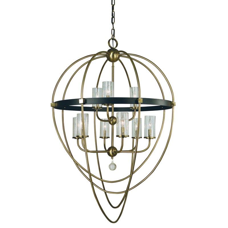 Framburg 3049 AB/MBLACK Margaux Nine Light Foyer Chandelier, Antique Brass with Matte Black Accents