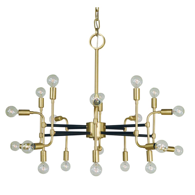 Framburg 3050 SB/MBLACK Fusion 20 Light Foyer Chandelier, Satin Brass with Matte Black Accents