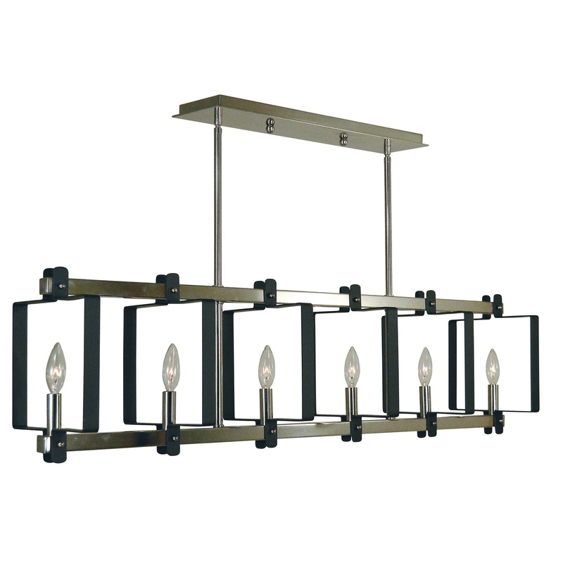 Framburg 3060 PN/MBLACK Camille Six Light Island Chandelier, Polished Nickel with Matte Black Accents