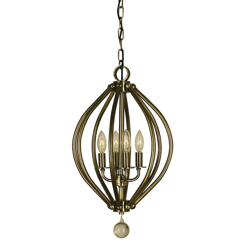 Framburg 4344 AB Dewdrop Four Light Chandelier, Antique Brass