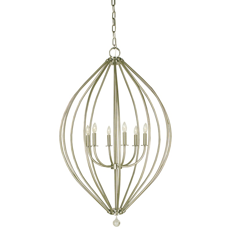 Framburg 4346 BN Dewdrop Six Light Foyer Chandelier, Brushed Nickel