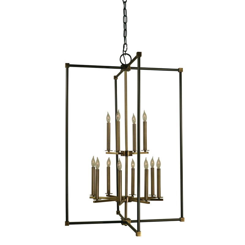 Framburg 4610 MB/AB Lexington 12 Light Foyer Chandelier, Mahogany Bronze with Antique Brass