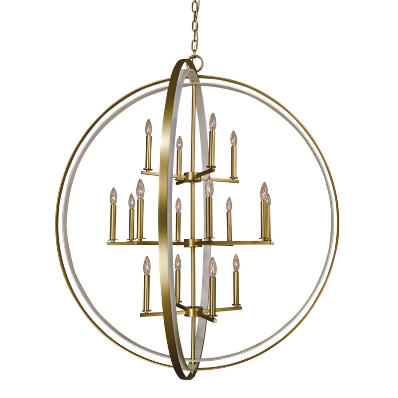 Framburg 4656 SB/SW Constellation 16 Light Foyer Chandelier, Satin Brass with Satin White