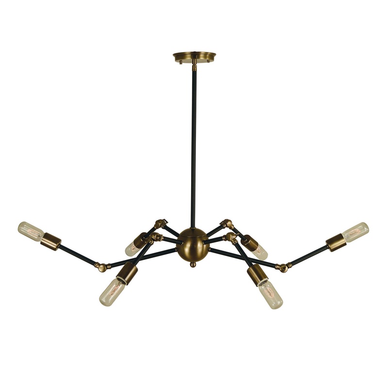 Framburg 4688 AB/MBLACK Felix Six Light Chandelier, Antique Brass with Matte Black