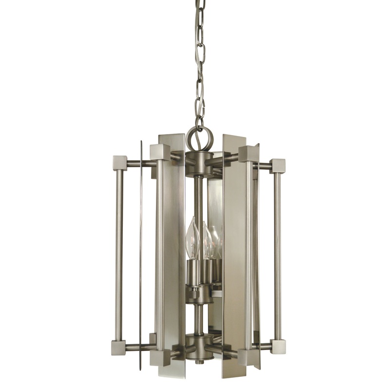 Framburg 4804 SP/PN Louvre Four Light Chandelier, Satin Pewter with Polished Nickel