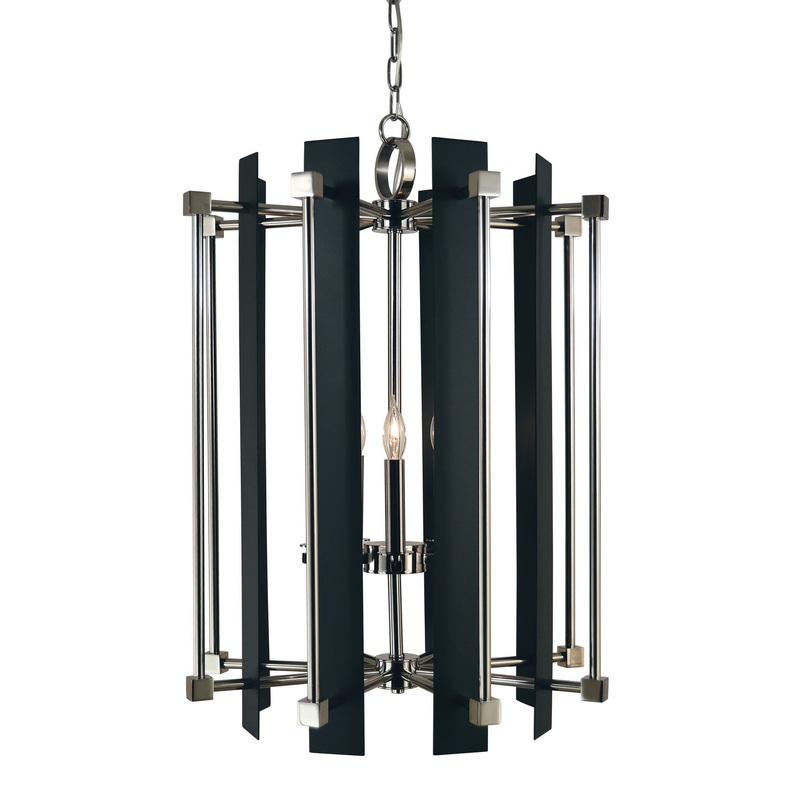 Framburg 4805 PN/MBLACK Louvre Five Light Foyer Chandelier, Polished Nickel with Matte Black