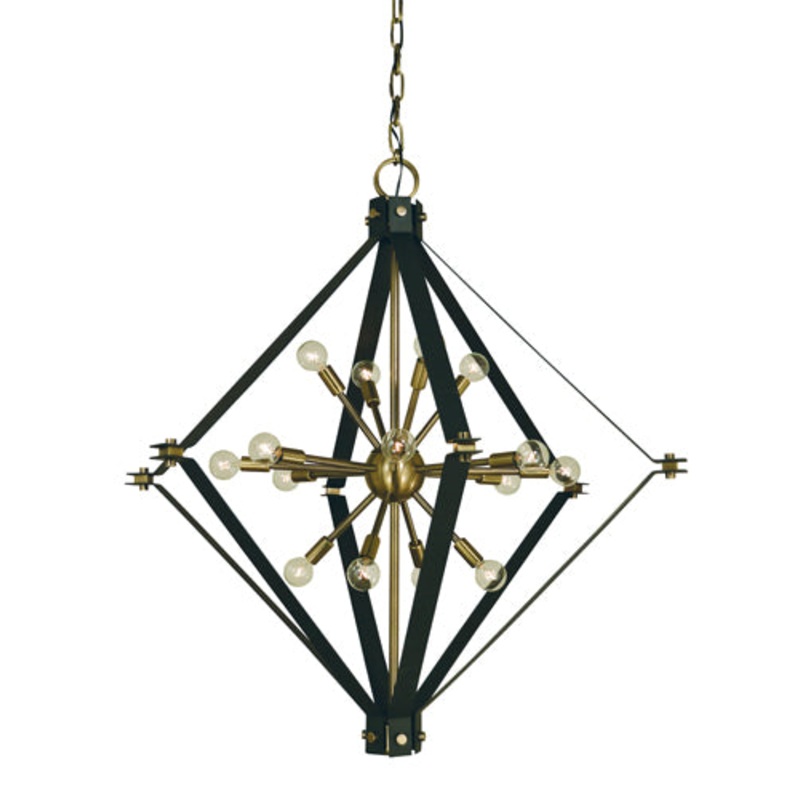 Framburg 4820 AB/MBLACK Axis 16 Light Foyer Chandelier, Antique Brass with Matte Black