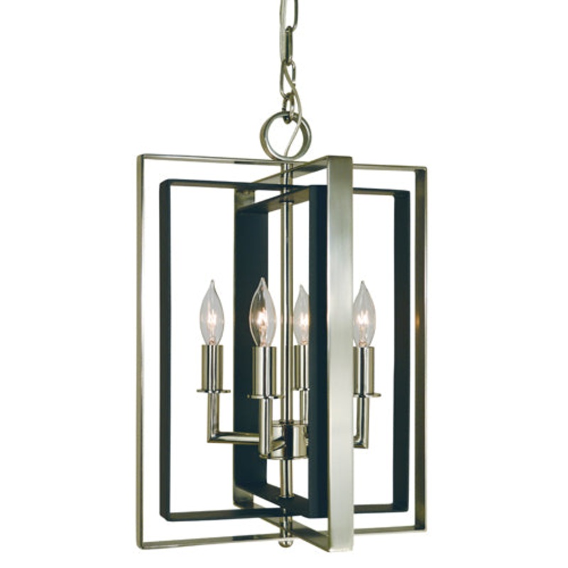 Framburg 4860 PN/MBLACK Symmetry Four Light Chandelier, Polished Nickel with Matte Black