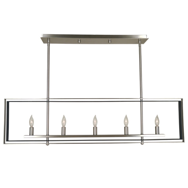 Framburg 4869 PN/MBLACK Symmetry Five Light Island Chandelier, Polished Nickel with Matte Black