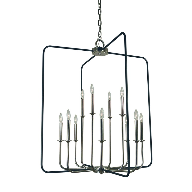 Framburg 4912 PN/MBLACK Boulevard 12 Light Chandelier, Polished Nickel with Matte Black Accents