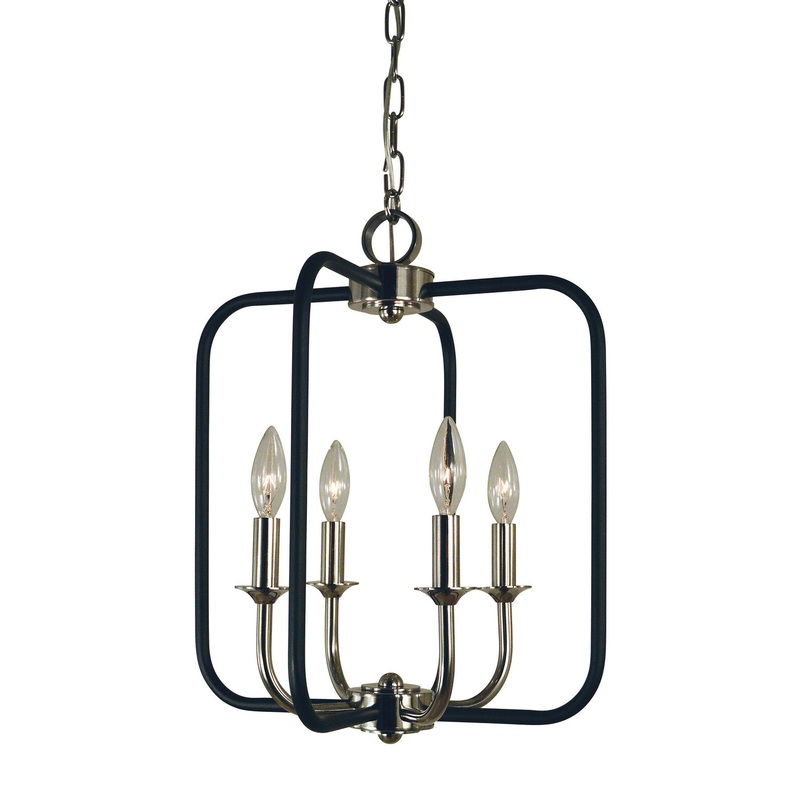 Framburg 4914 PN/MBLACK Boulevard Four Light Chandelier, Polished Nickel with Matte Black Accents
