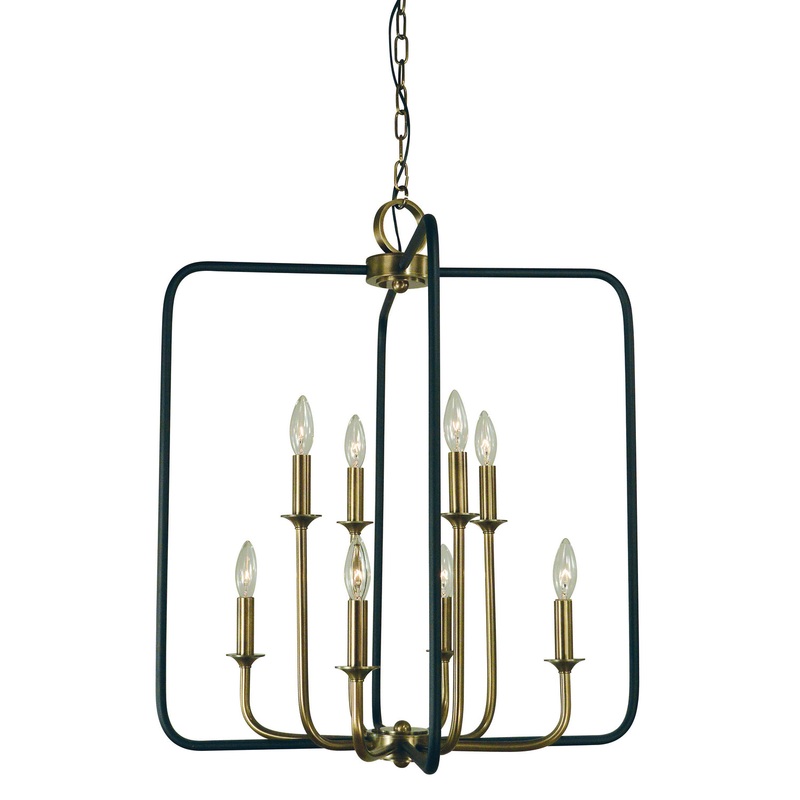 Framburg 4918 AB/MBLACK Boulevard Four Light Chandelier, Antique Brass with Matte Black Accents