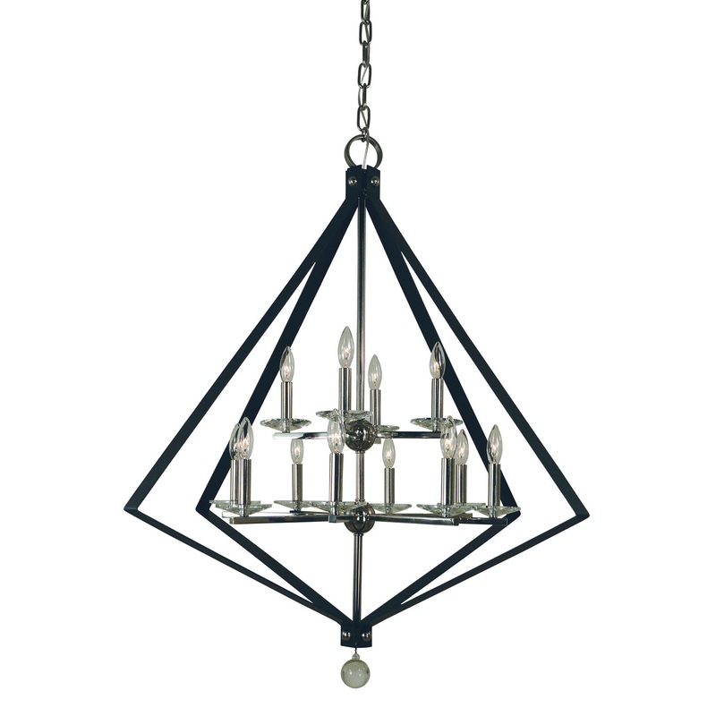 Framburg 4922 PN/MBLACK Ice 12 Light Chandelier, Polished Nickel with Matte Black Accents