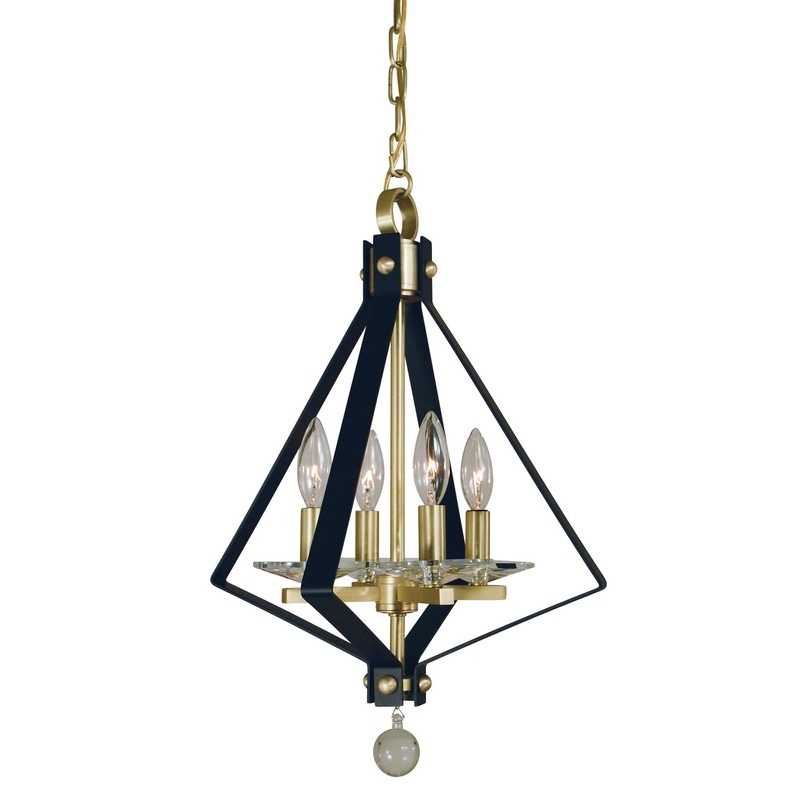 Framburg 4924 SB/MBLACK Ice Four Light Chandelier, Satin Brass with Matte Black Accents