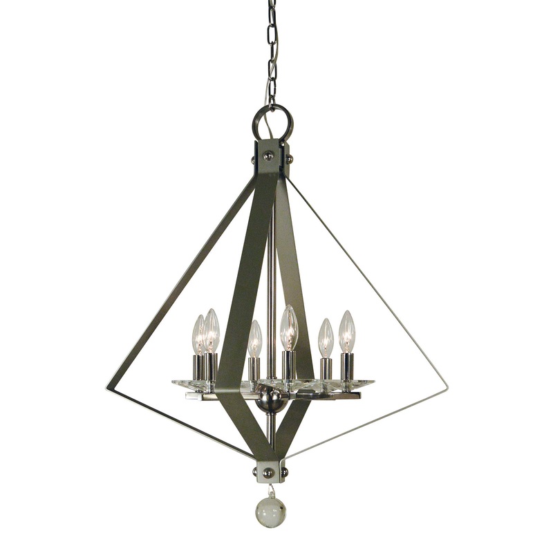 Framburg 4926 PN/SP Ice Six Light Chandelier, Polished Nickel with Satin Pewter Accents