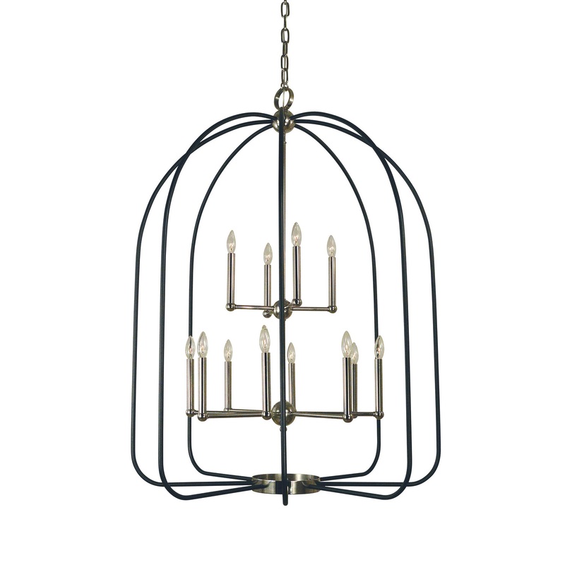 Framburg 4932 PN/MBLACK Boulevard 12 Light Chandelier, Polished Nickel with Matte Black Accents