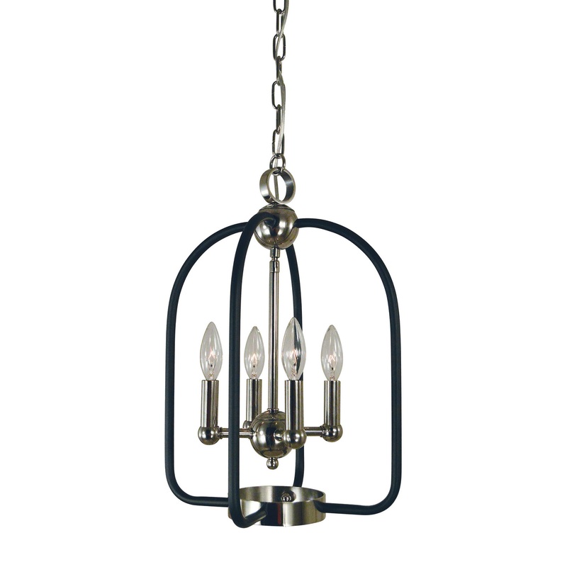 Framburg 4934 PN/MBLACK Boulevard Four Light Chandelier, Polished Nickel with Matte Black Accents