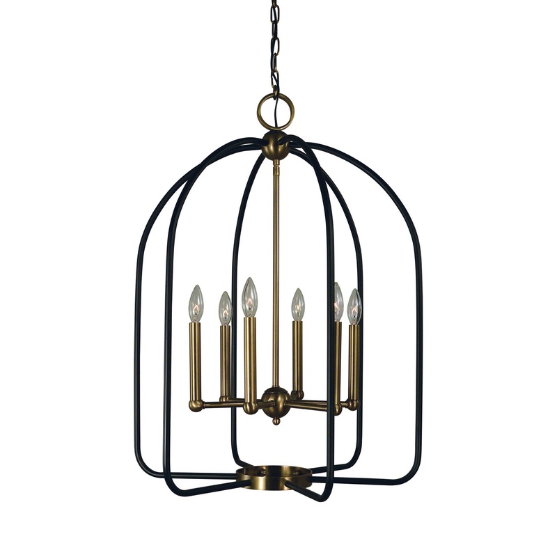 Framburg 4936 AB/MBLACK Boulevard Six Light Chandelier, Antique Brass with Matte Black Accents
