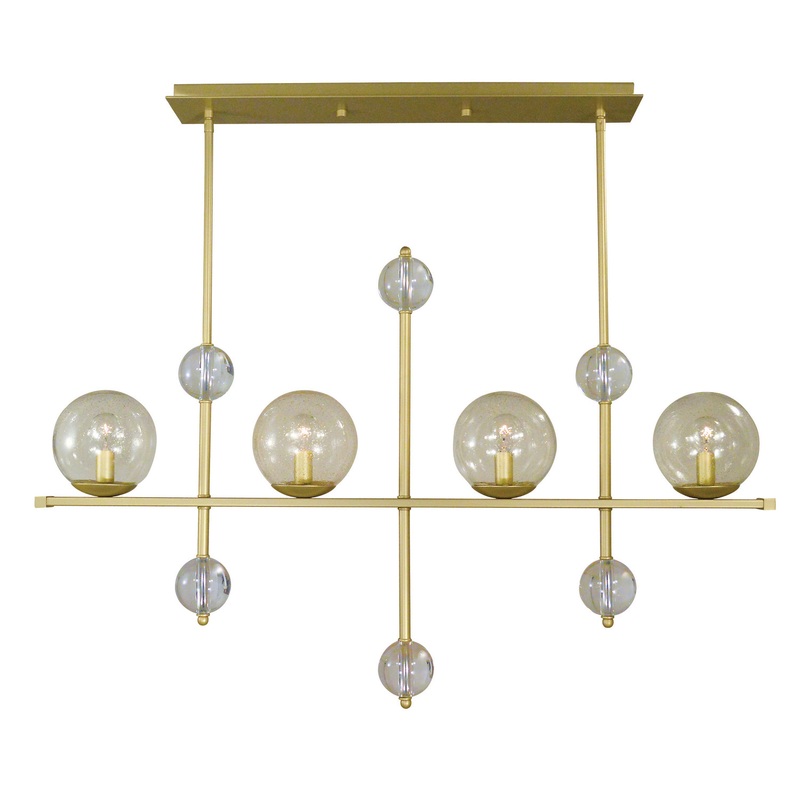 Framburg 4944 SB Solaris Four Light Island Chandelier, Satin Brass