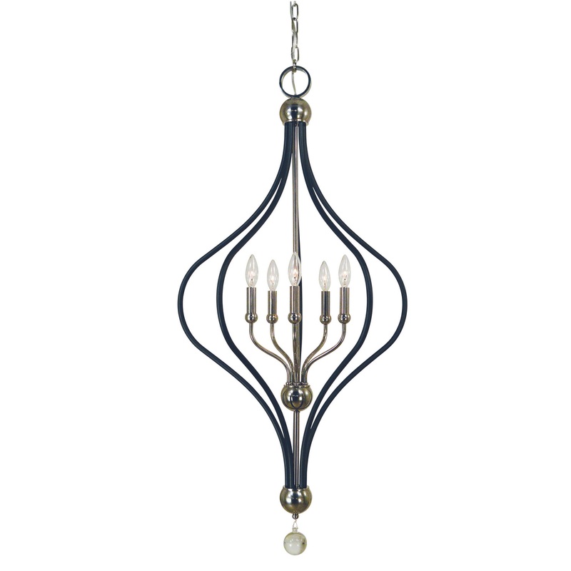Framburg 4950 PN/MBLACK Boulevard Five Light Chandelier, Polished Nickel with Matte Black Accents
