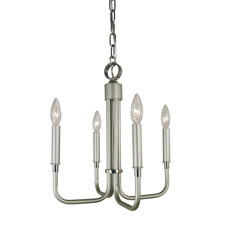 Framburg 4954 SP/PN Lara Four Light Chandelier, Satin Pewter with Polished Nickel Accents