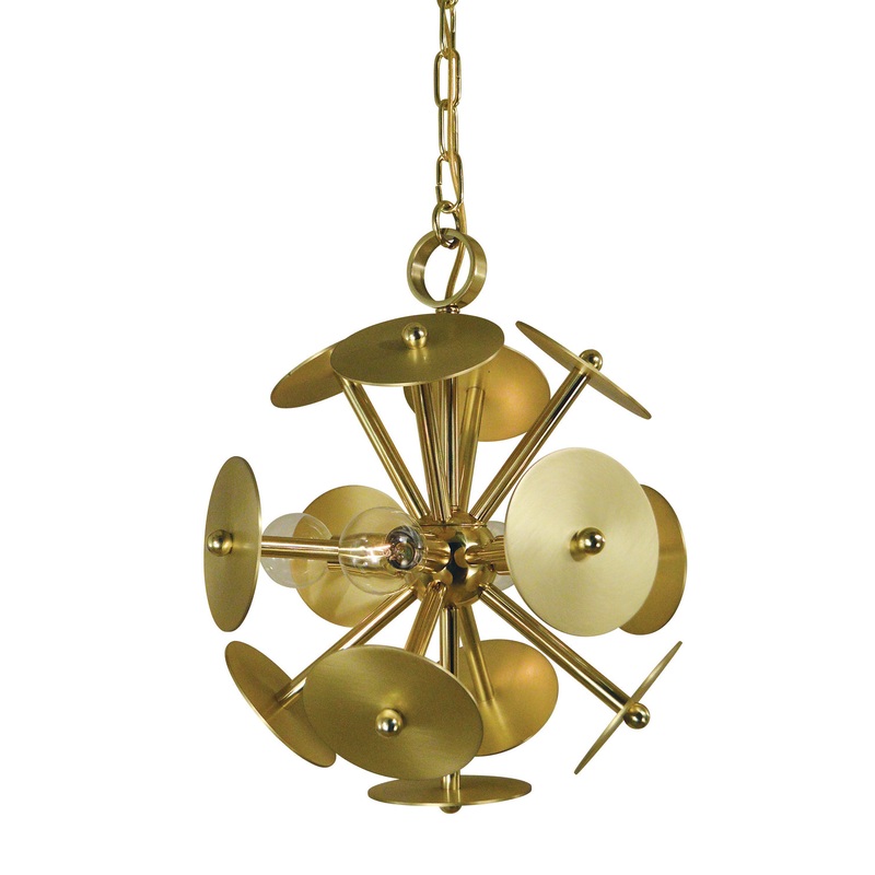 Framburg 4974 PB/SB Apogee Four Light Chandelier, Polished Brass with Satin Brass Accents