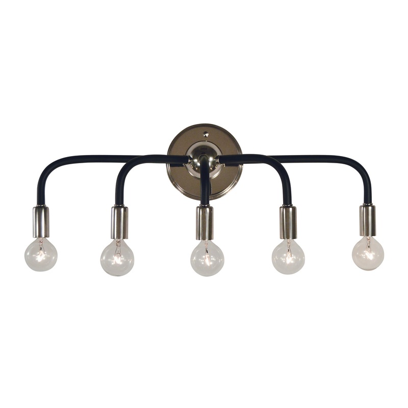 Framburg 5005 PN/MBLACK Candide Five Light Wall Sconce, Polished Nickel with Matte Black Accents