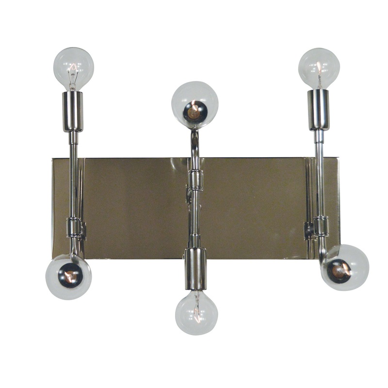 Framburg 5018 PN/MBLACK Fusion Six Light Wall Sconce, Polished Nickel with Matte Black Accents