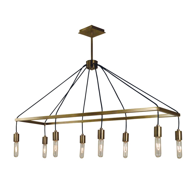 Framburg 5023 AB Celestial Eight Light Island Chandelier, Antique Brass